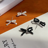 DAIIIBABYYY  -  Korean Fashion Beaded Bow-knot Stud Earrings for Women Kpop INS Style Temperament Simple Bow Earring Jewelry Party Gift