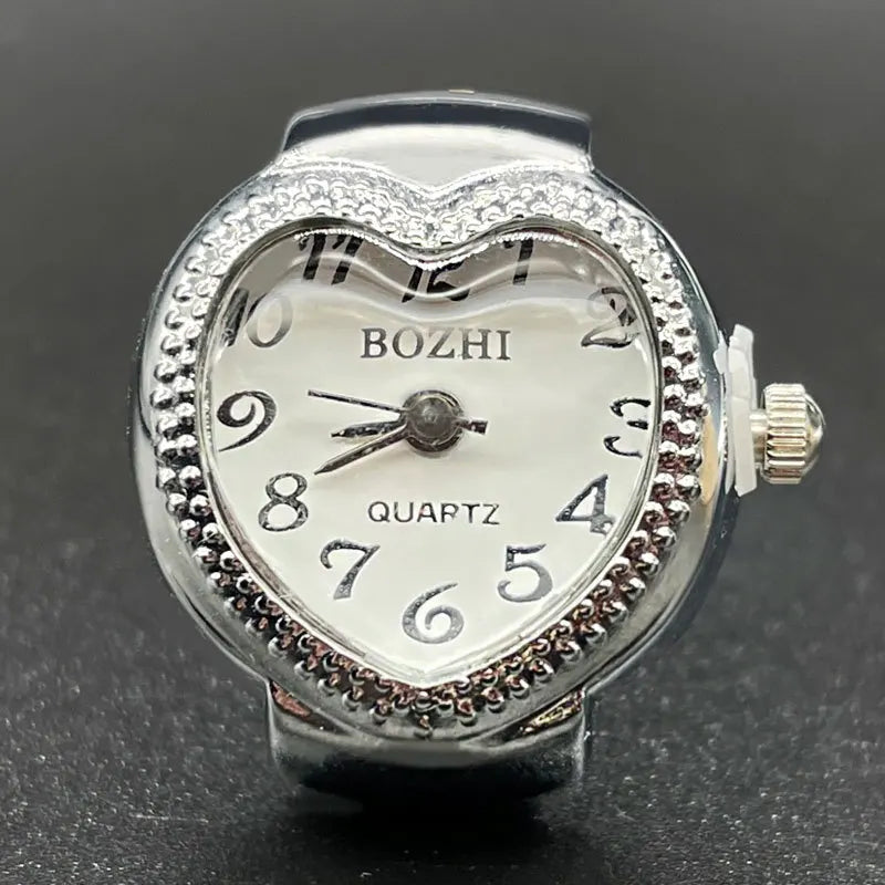DAIIIBABYYY  -  Punk Fashion Heart Mini Quartz Watch Finger Rings Women Men Couples Clock Retro Elastic Strap Watches Ring Jewelry