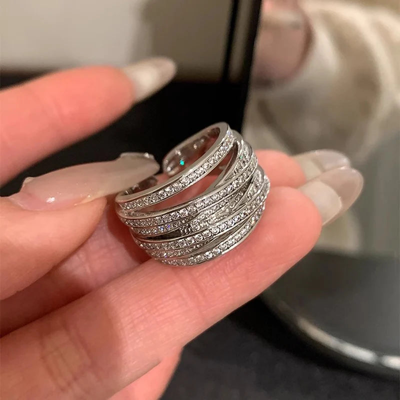 DAIIIBABYYY  -  Sparkling Zircon Multilayer Rings For Women Girls Exquisite New Fashion Simple Classic Elegant Anniversary Jewelry Gifts