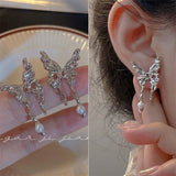 DAIIIBABYYY  -   Kpop Punk Silver Color Asymmetric Butterfly Pearl Stud Earrings Women Korean Fashion INS Cute Heart Geometric Earring