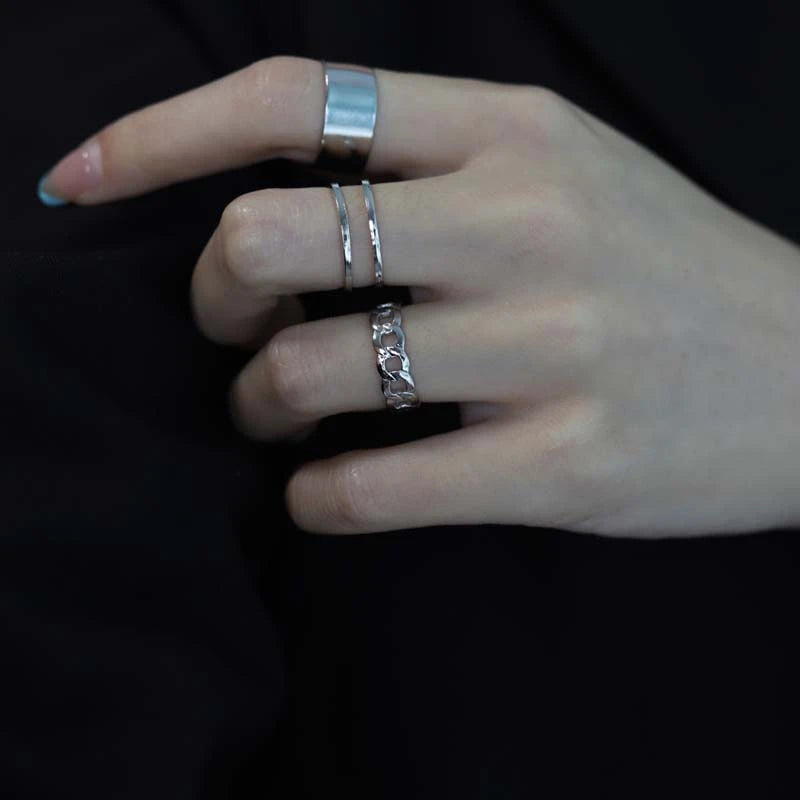DAIIIBABYYY  -   Punk 3Pcs/set Fashion Design Round Silver Color Rings Set for Women Handmade Geometry Finger Ring Sets Female Jewelry Gift
