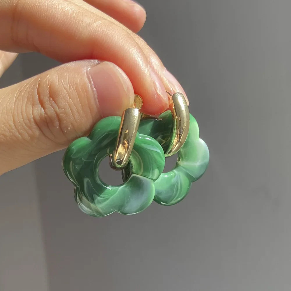 DAIIIBABYYY  -  Pink Acrylic Flower Resin Drop Earrings Simple Round Hollow Copper Girls Jewelry Cute Party Personality Gifts Wholesale