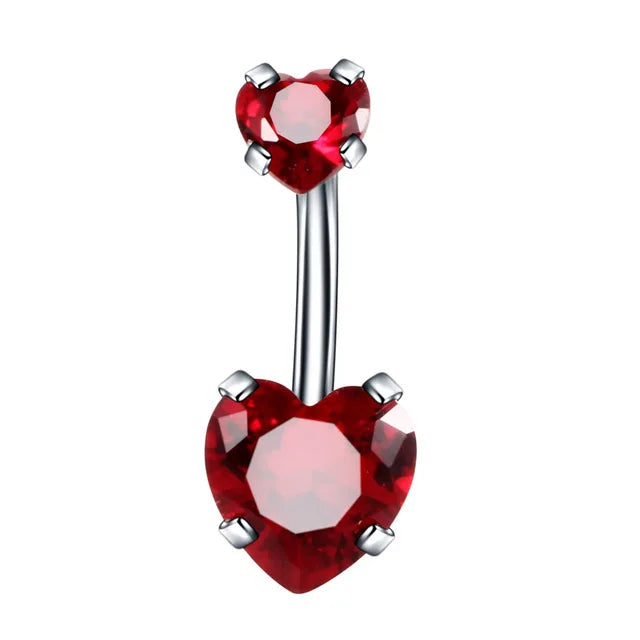 DAIIIBABYYY  -  Fashion Zircon Heart Belly Button Piercing for Women Stainless Steel Long Flower Pendant Navel Rings Piercing Ombligo Jewelry