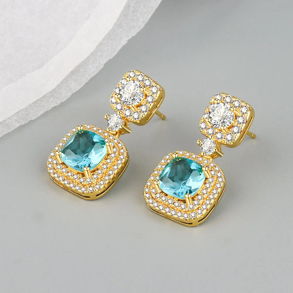 DAIIIBABYYY  -  New Arrival Elegant Shiny CZ Zircon Square Star 925 Silver Needle Ladies Tassels Stud Earrings Jewelry For Women Not Allergic