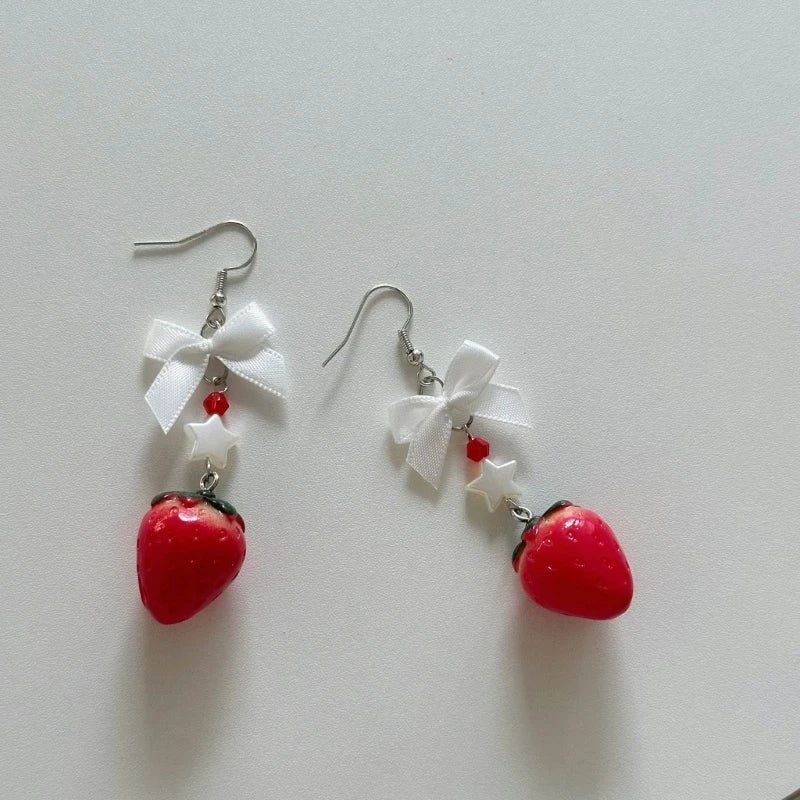 DAIIIBABYYY  -  Elegant Bowknot Strawberry Ear Rings Sweet and Delicate Fruit Eardrops Gift Women Ornament for Daily Wear