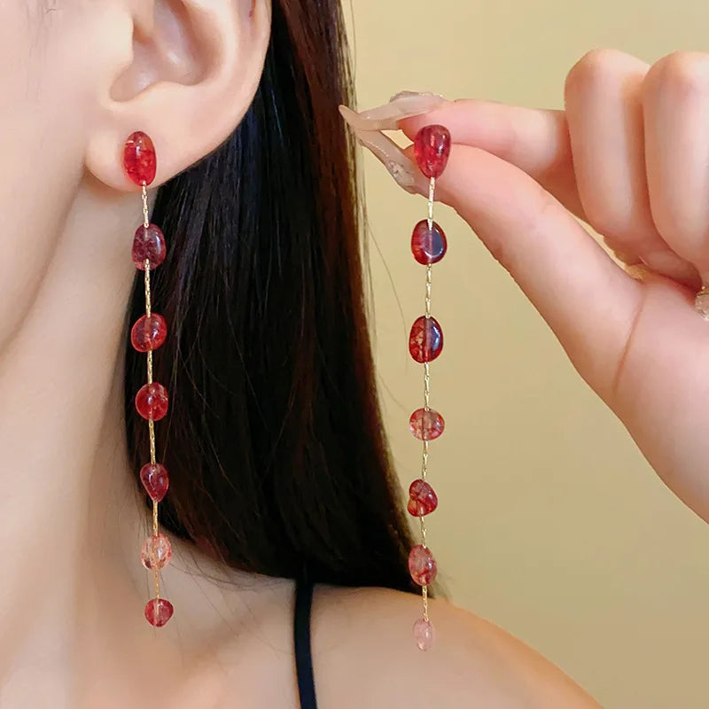 DAIIIBABYYY  -  Geometric long earrings niche simple design tassel earrings