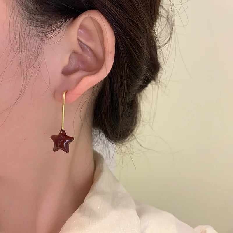 DAIIIBABYYY  -  Red oil drop earrings niche retro high-end temperament long burgundy earrings