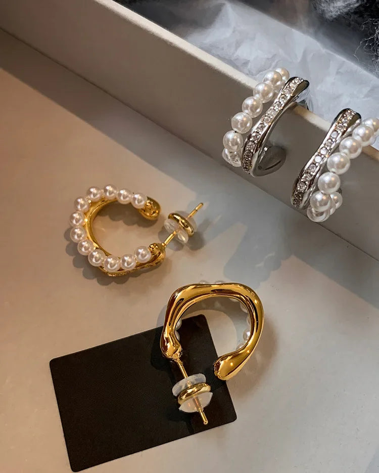 Daiiibabyyy  Inlaid Rhinestone Pearl Earrings for Women European and American Retro Elegant Fashion Stud Earring Luxury High-end Jewelry