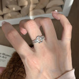 DAIIIBABYYY  -  Sparkling Zircon Hollow Geometric Rings For Women Couples Creative Design Trendy Temperament Simple Wedding Jewelry Gift
