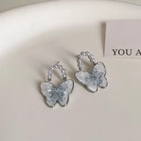 DAIIIBABYYY  -  Luxury Blue Gradient Crystal Butterfly Flower Pearl Earrings Flower Geometric Women Korean Fashion Kpop Tassel Earring