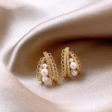 DAIIIBABYYY  -  New Arrival French Light Luxury Zircon Lace Pearl Stud Earrings Fashion Women Geometric Crystal Jewelry Party Gifts