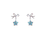 DAIIIBABYYY  -  Korean Fashion Blue Zircon Star Stud Earrings for Women Creative Shiny Rhinestone Bowknot Earrings Sweet Girls Jewelry Gifts