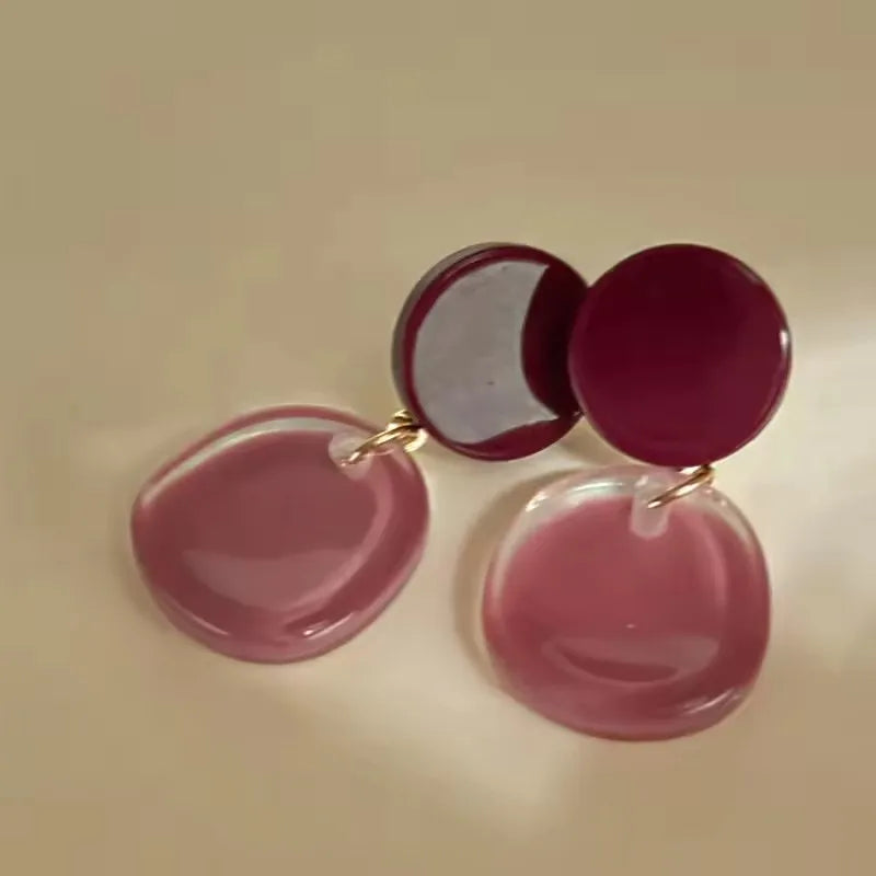 DAIIIBABYYY  -  Candy Pink Color Geometric Resin Dangle Earrings for Women Hong Kong Style Retro Personality Fashion Trendy Simple Jewelry