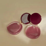 DAIIIBABYYY  -  Candy Pink Color Geometric Resin Dangle Earrings for Women Hong Kong Style Retro Personality Fashion Trendy Simple Jewelry