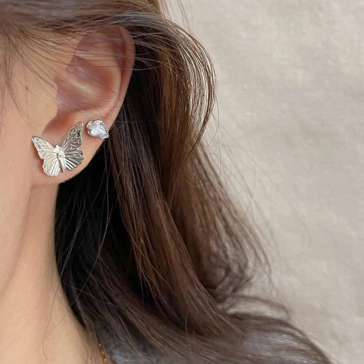DAIIIBABYYY  -  Silver Plated Elegant INS Style Butterfly Star Stud Earrings Set Women Korean Fashion Simple Geometric Earring Jewelry