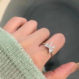 DAIIIBABYYY  -  Sweet Fashion Zircon Bowknot Rings for Women Girls Y2K Crystal Silver Color Adjustable Opening Ring Wedding Party Jewelry Gifts