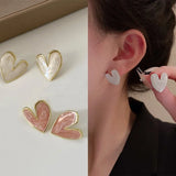 DAIIIBABYYY  -  Charm Pink Enamel Love Heart Stud Earrings for Women 2023 New Trendy White Oil Drips Dangle Earring Korea Jewelry Accessories