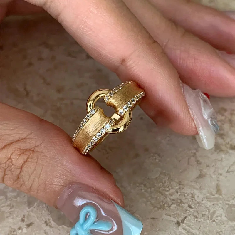 DAIIIBABYYY  -  Sparkling Zircon Hollow Geometric Rings For Women Couples Creative Design Trendy Temperament Simple Wedding Jewelry Gift