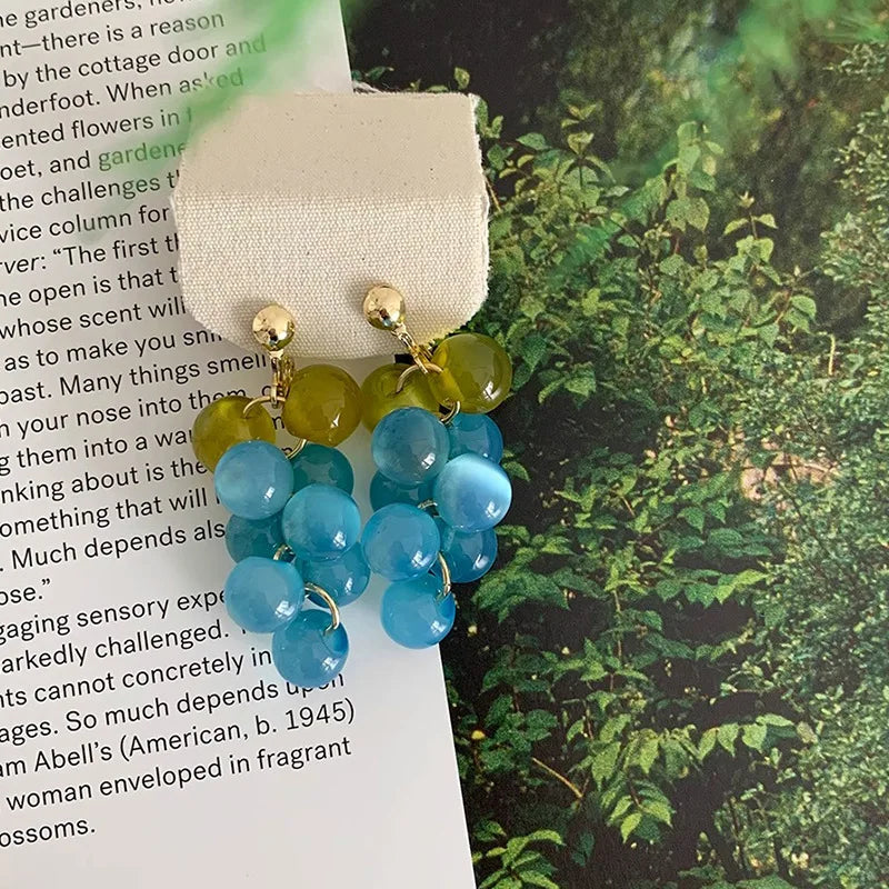 Daiiibabyyy  Sweet Bohemia Earrings Fruit Dangle Earring Korean Style Acrylic Grape Earrings Cute Jewelry Accessories Beads Earrings Summer