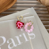 DAIIIBABYYY  -  Trendy Cute Pink Glass Heart Shape Drop Earrings For Women Girls Y2K Fashion Aesthetic Party Jewelry Gifts