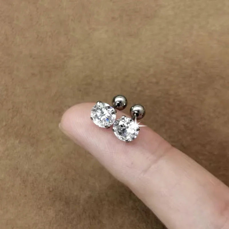 DAIIIBABYYY  -  1pc 3/4/5/6/7/8mm 3 Colors Punk Stainless Titanium Steel  Zircon Crystal Stud Earrings For Men Women Tragus Helix Body Piercing