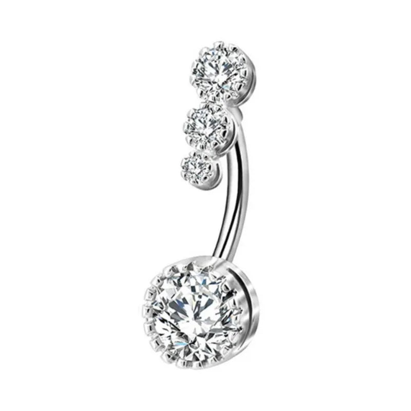 DAIIIBABYYY  -  Fashion Zircon Heart Belly Button Piercing for Women Stainless Steel Long Flower Pendant Navel Rings Piercing Ombligo Jewelry