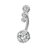 DAIIIBABYYY  -  Fashion Zircon Heart Belly Button Piercing for Women Stainless Steel Long Flower Pendant Navel Rings Piercing Ombligo Jewelry