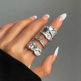 DAIIIBABYYY  -  3Pcs/Set Fashion Metal Liquid Irregular Open Ring for Women Minimalist  Gold Color Wide Texture Adjustable Finger Rings Jewelry