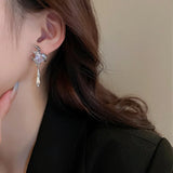 DAIIIBABYYY  -  Korea Fashion Geometric Flame Metal Inlay Zircon Heart Drop Earrings For Women Party Jewelry Accessories