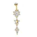 DAIIIBABYYY  -  Fashion Zircon Heart Belly Button Piercing for Women Stainless Steel Long Flower Pendant Navel Rings Piercing Ombligo Jewelry