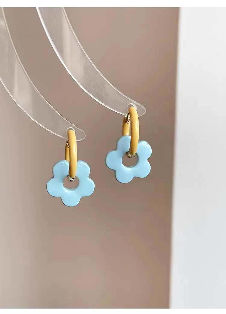 DAIIIBABYYY  -  Colorful Enamel Flower Stainless Steel Ear Buckle Dopamine Sweet Earrings Girls Birthday Party Friendship Jewelry Gifts