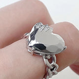 DAIIIBABYYY  -  Silver Color Broken Love Heart Rings For Women Girls Creative Design Fashion Temperament Sweet Anniversary Jewelry Gifts