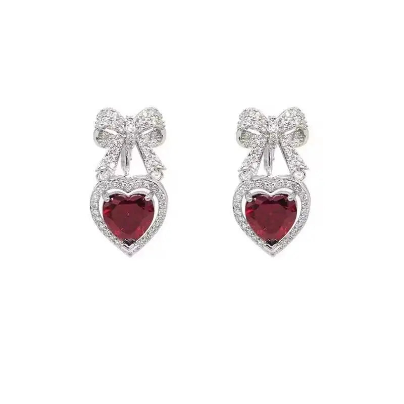 DAIIIBABYYY  -  Korean Elegant Rhinestone Bowknot Drop Earrings For Women Fashion Heart Crystal Pendientes Party Jewelry Gifts