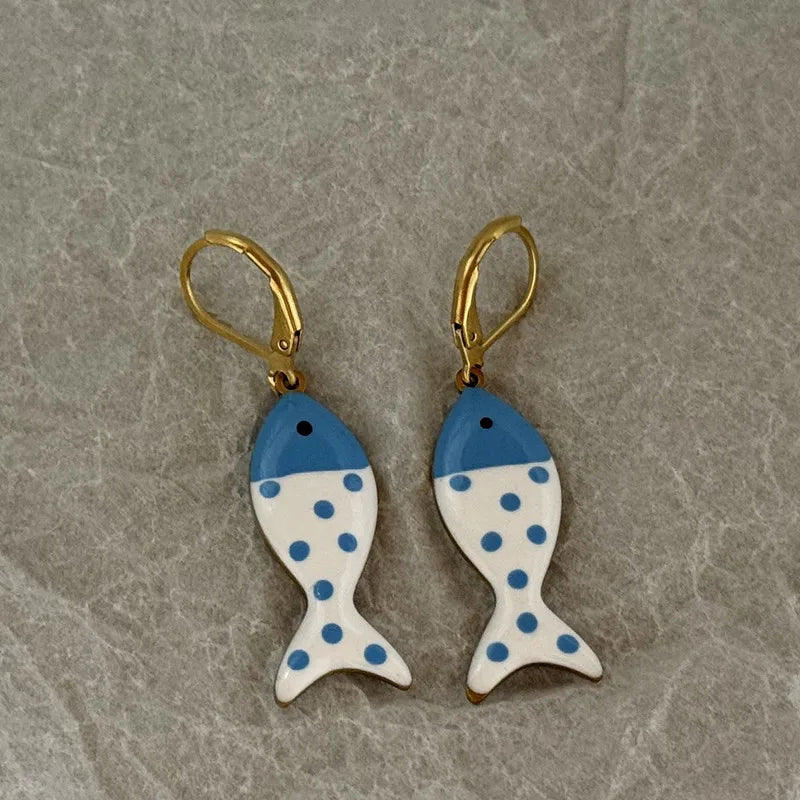 Daiiibabyyy  Summer Colorful Tropical Fish Stainless Steel Hoop Earrings