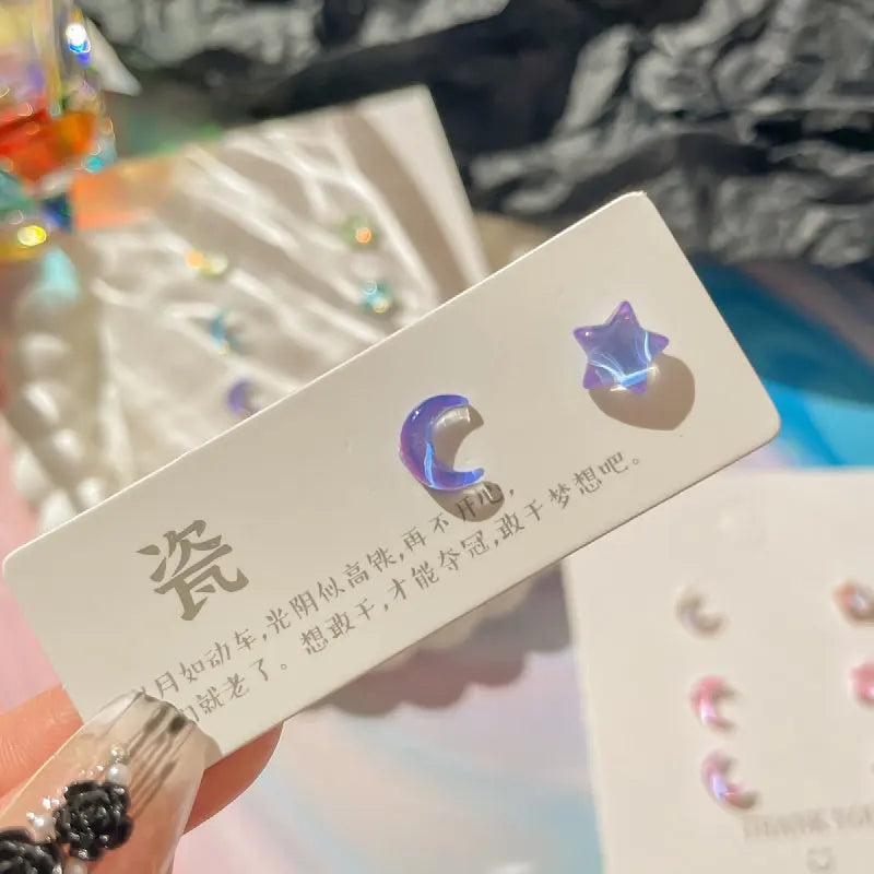 DAIIIBABYYY  -  Geometric Stud Earrings Set Women Laser Colorful Heart Round Butterfly Fish Tail Purple Earring Korean Fashion Jewelry