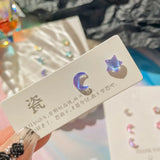 DAIIIBABYYY  -  Geometric Stud Earrings Set Women Laser Colorful Heart Round Butterfly Fish Tail Purple Earring Korean Fashion Jewelry