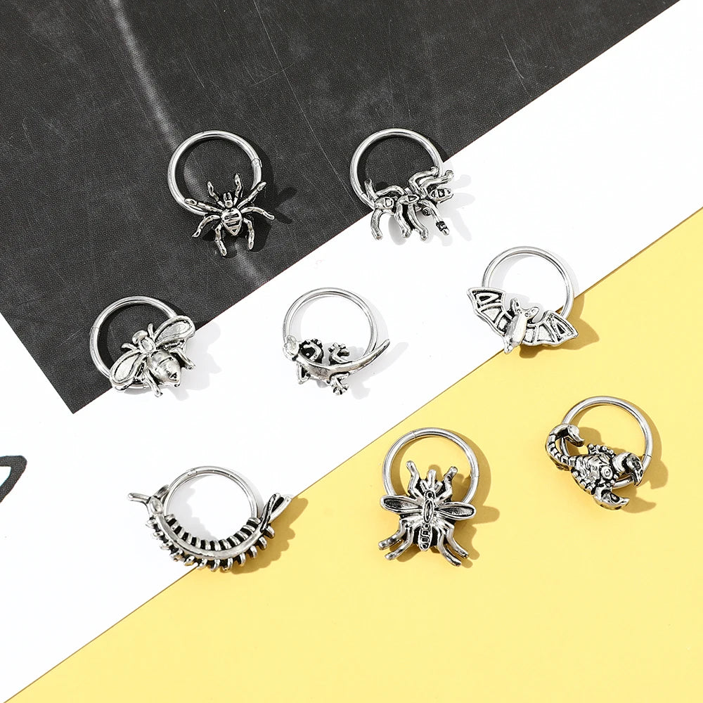 DAIIIBABYYY  -  Fashion Punk Stainless Steel Nose Ring Silver Color Gothic Insect Nose Rings For Women Men Body Cartilage Piercing Jewelry