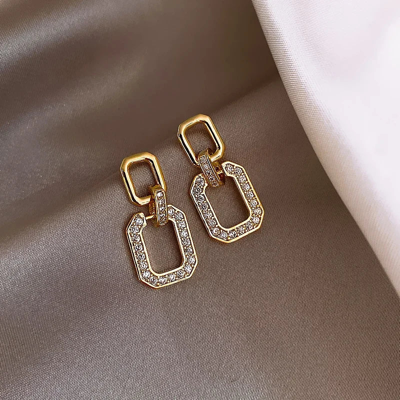 Daiiibabyyy  Exquisite Luxury Micro Inlaid Zircon Geometric Square Earrings for Woman Korean Fashion Jewelry Party Girls Unusual Earring