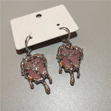 Daiiibabyyy Gothic Liquid Pink Heart Pendant Earrings For Women Fashion Creative Aesthetic Grunge Y2K Punk Rock Jewelry EMO Accessories New