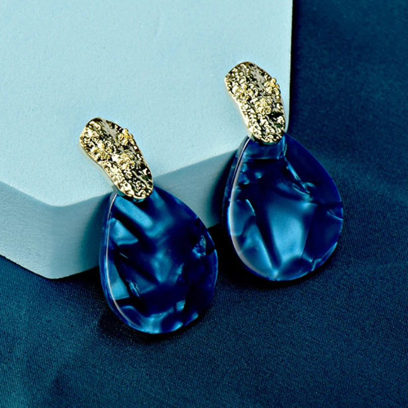 Daiiibabyyy  Retro Blue Water Drop Shaped Panel Earrings for Women  New Korean Elegant Women's Drop Earrings Temperament Gorgeous Jewelry