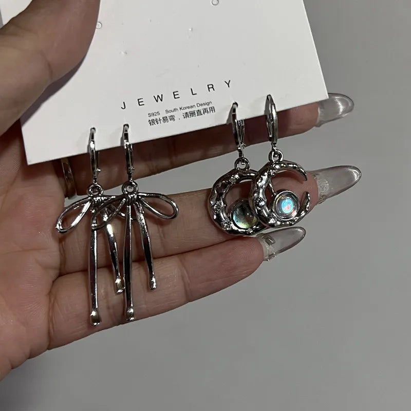 DAIIIBABYYY  -  Long Bowknot Pendant Drop Earrings Women Girls Gold Color Stainless Steel Bow-tie Earring Sweet Jewelry Christmas Gift