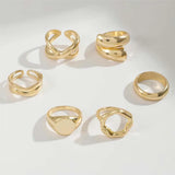 DAIIIBABYYY  -  6Pcs/Set Gold Color Smooth Geometric Open Rings Set For Women Exaggerated Metal Irregular Thick Chunky Ring Jewelry Gift