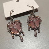 Daiiibabyyy Gothic Liquid Pink Heart Pendant Earrings For Women Fashion Creative Aesthetic Grunge Y2K Punk Rock Jewelry EMO Accessories New