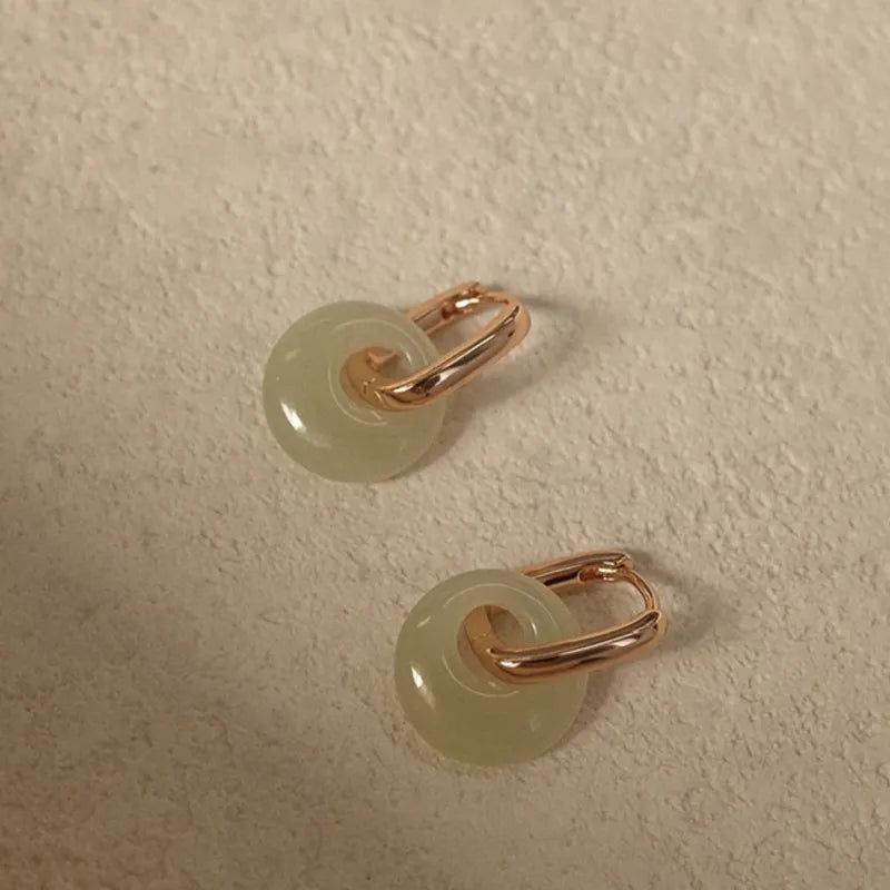 Daiiibabyyy  Elegant Imitation Hotan Jade Hoop Earrings for Women New Fashion Temperament Party Earring Jewelry Gifts