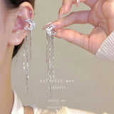 DAIIIBABYYY  -  Women Fairy Korean Fashion Butterfly Star Bow-knot Ear Clip Earrings Rhinestone Long Pearl Tassel Drop Ear Cuff Jewelry