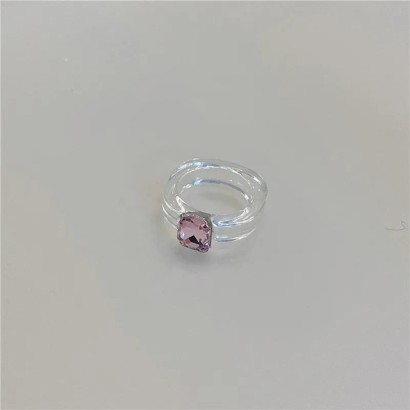 DAIIIBABYYY  -  New Colorful Transparent Acrylic Rhinestone Resin Ring Geometry Simple Rings for Women Girls Jewelry Party Gifts
