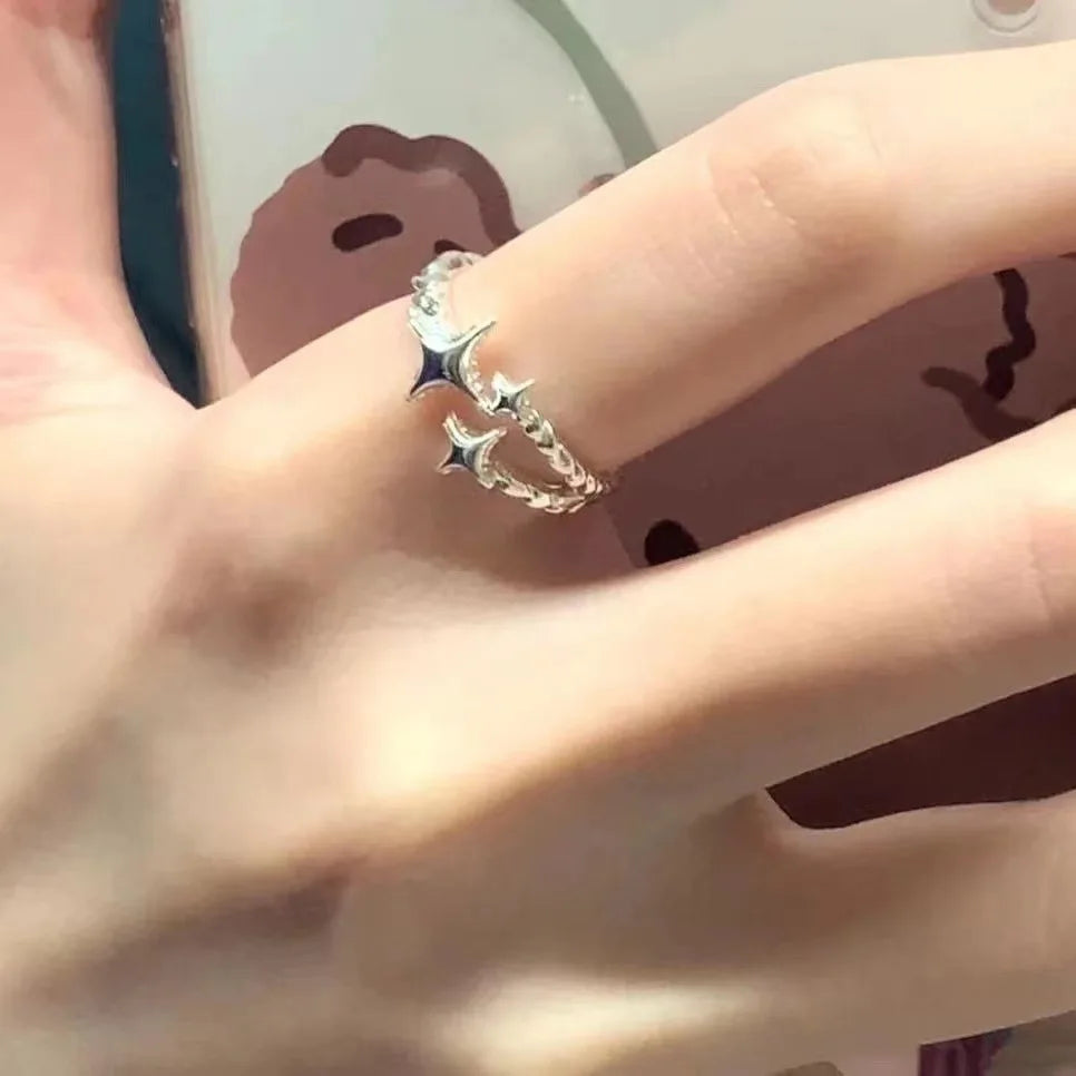 DAIIIBABYYY  -  Simple Purple Zircon Cross Star Chain Rings Fashion Romantic Geometric Chain Splice Rings Women Girl Finger Jewelry Accessories