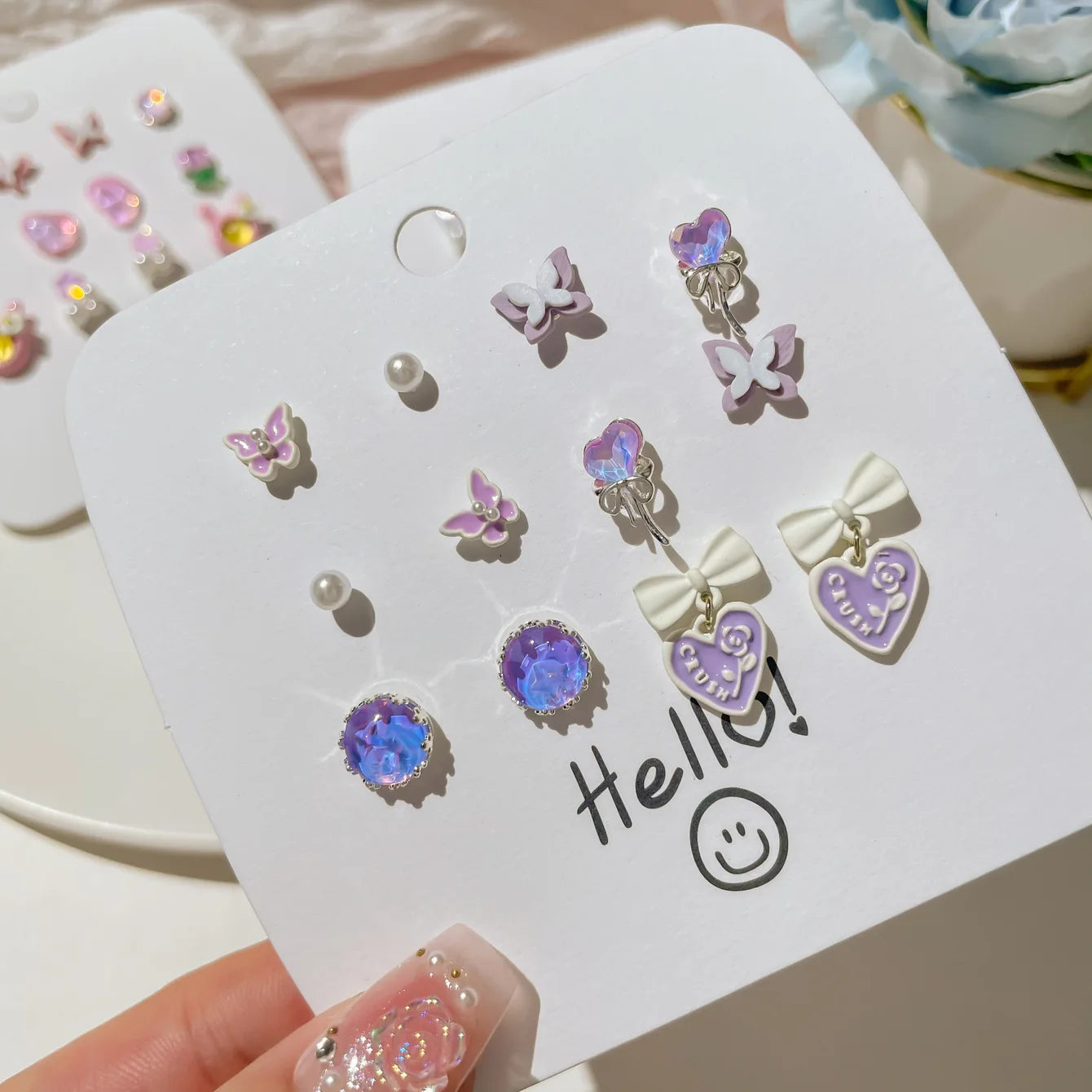 DAIIIBABYYY  -  Cute Pink Heart Butterfly Cat Cartoon Stud Earrings Set for Women Fashion Girls Dreamy Bow Pearl Floral Earring Jewelry
