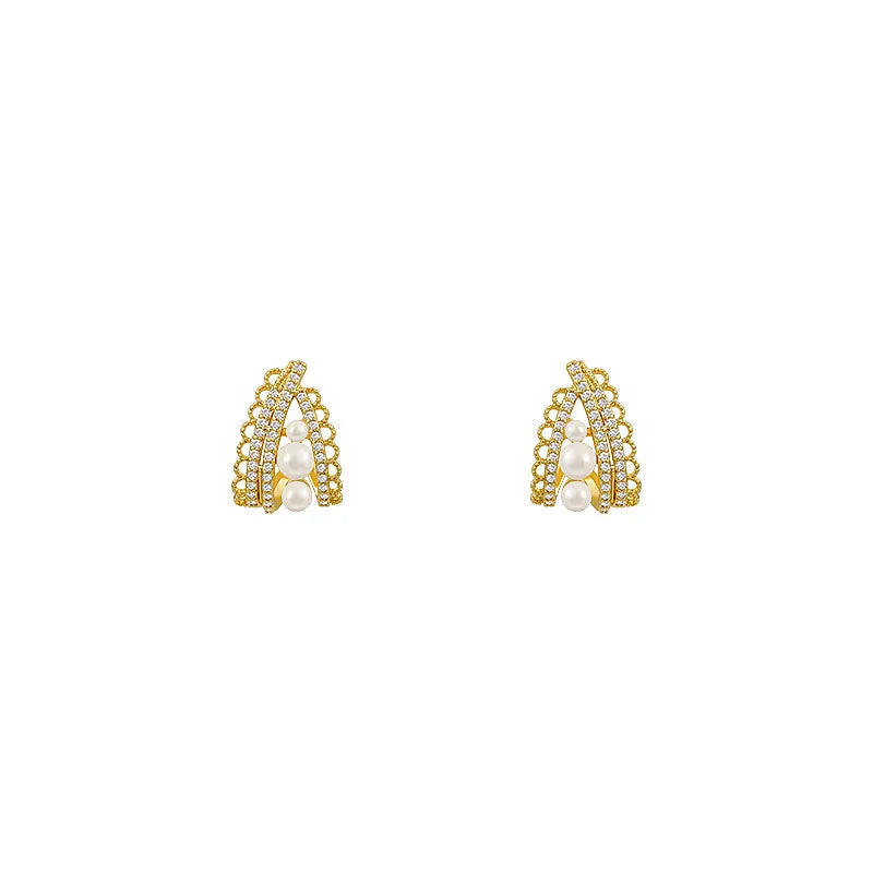 DAIIIBABYYY  -  New Arrival French Light Luxury Zircon Lace Pearl Stud Earrings Fashion Women Geometric Crystal Jewelry Party Gifts