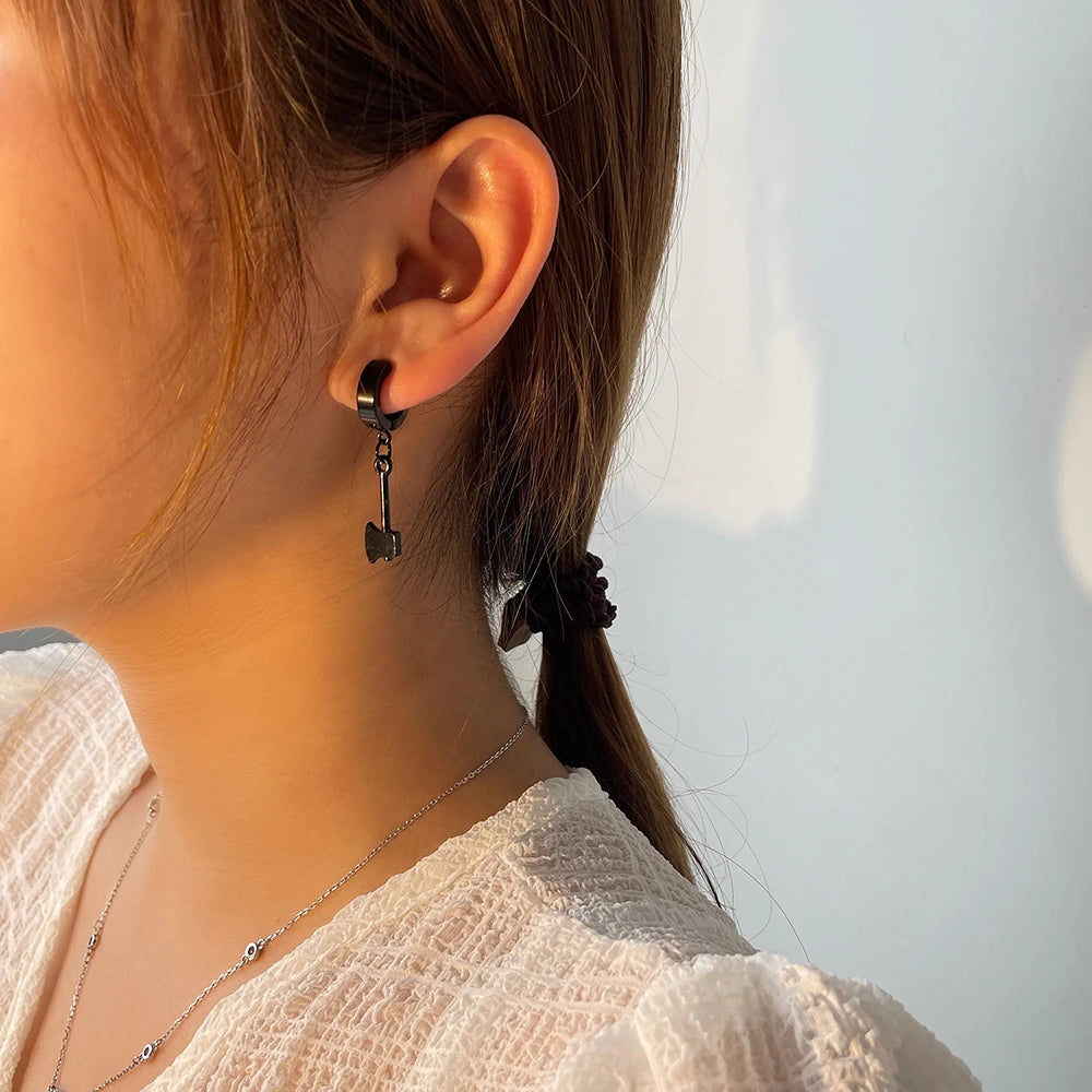 DAIIIBABYYY  -  Fashion Gothic Small Hoop Earrings Set Alloy Korean Style Earrings to Gift Ears Piercing Jewelry Men Accessories for Women